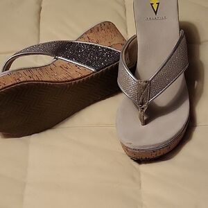 Volatile Glittering Silver Wedge Sandals